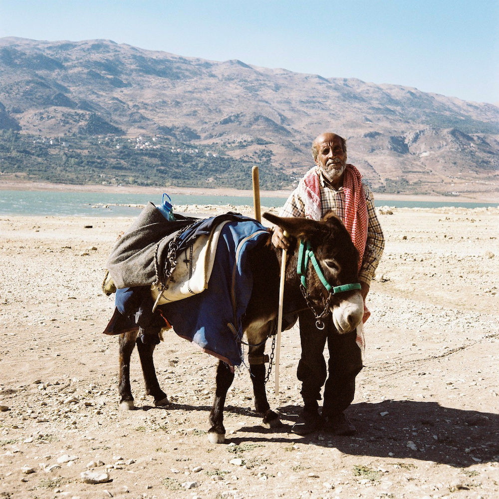 A Shepherd with his donkey in front of lake Qaraoun, Bekaa Valley, Lebanon